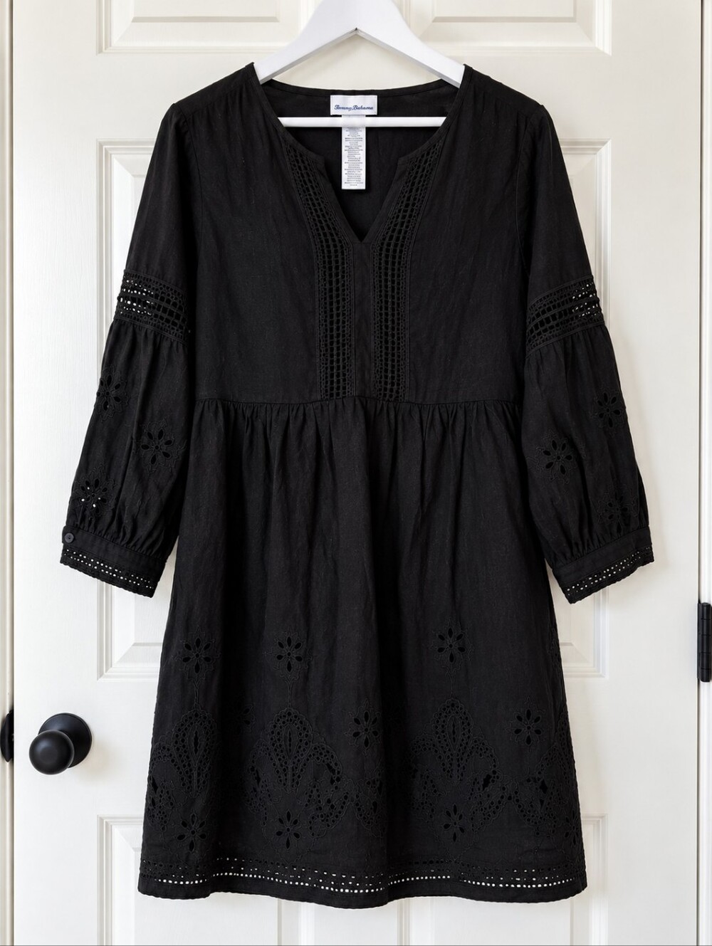 Tommy Bahama St Lucia Black Linen Eyelet Resort Dress M